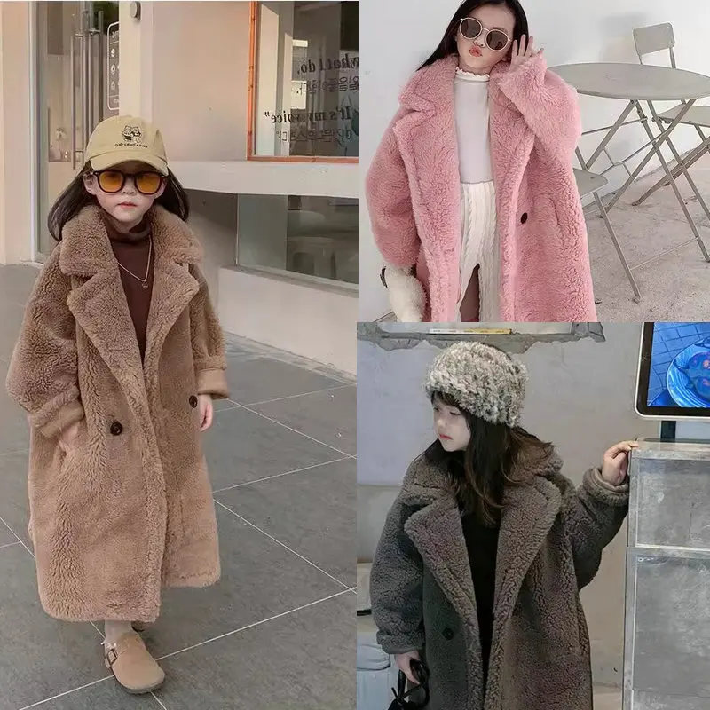 

Girls' Autumn Winter Warmth Thicken Overcoat Pure Color Lapel Tops Comfortable Padded Jacket Children Clothes New Fashion Casual
