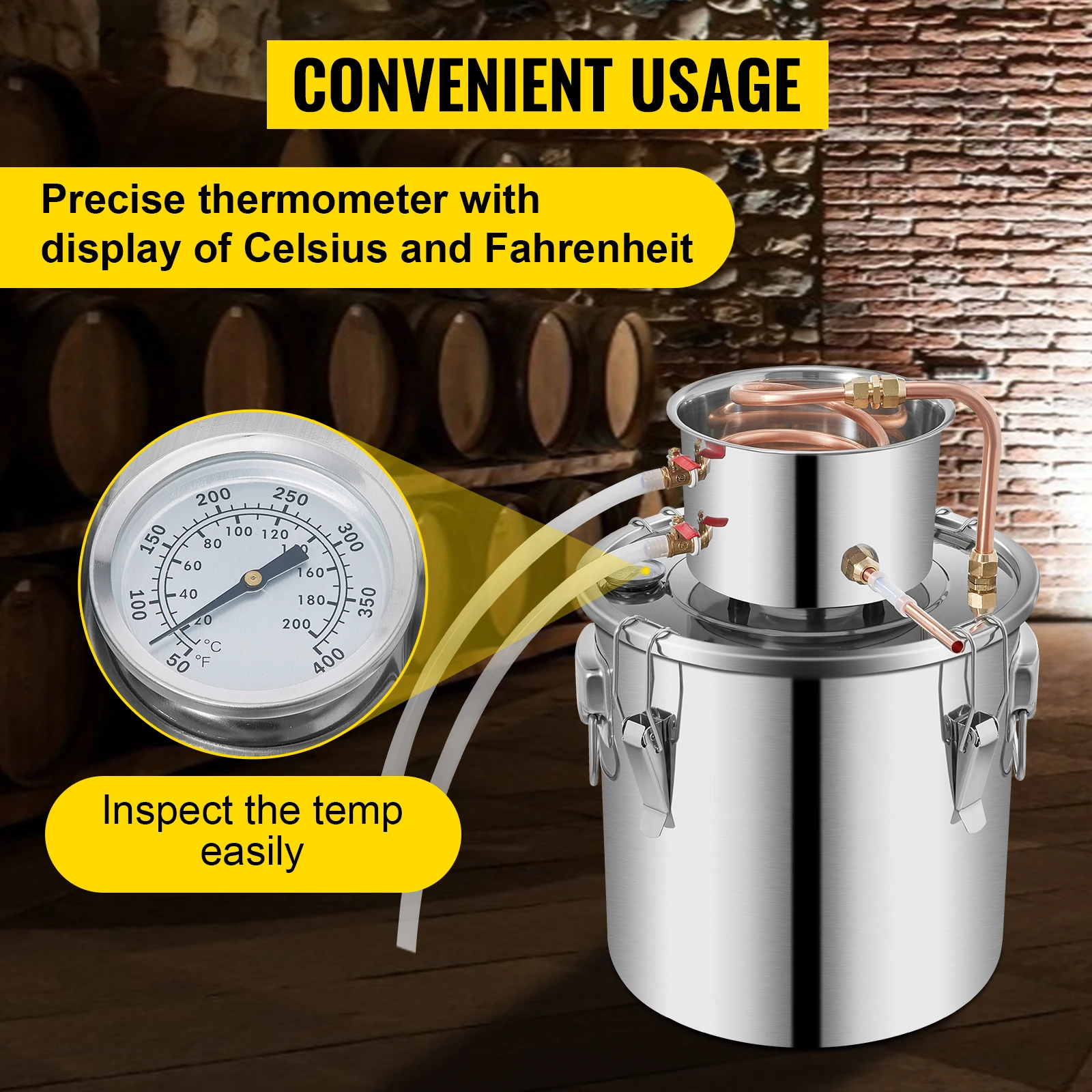 Picture 6: 5 Gallon Alcohol Still Stainless Steel Water Distiller with Copper Coil Brewing Refining Equipment DIY Wine Fermentation Kit