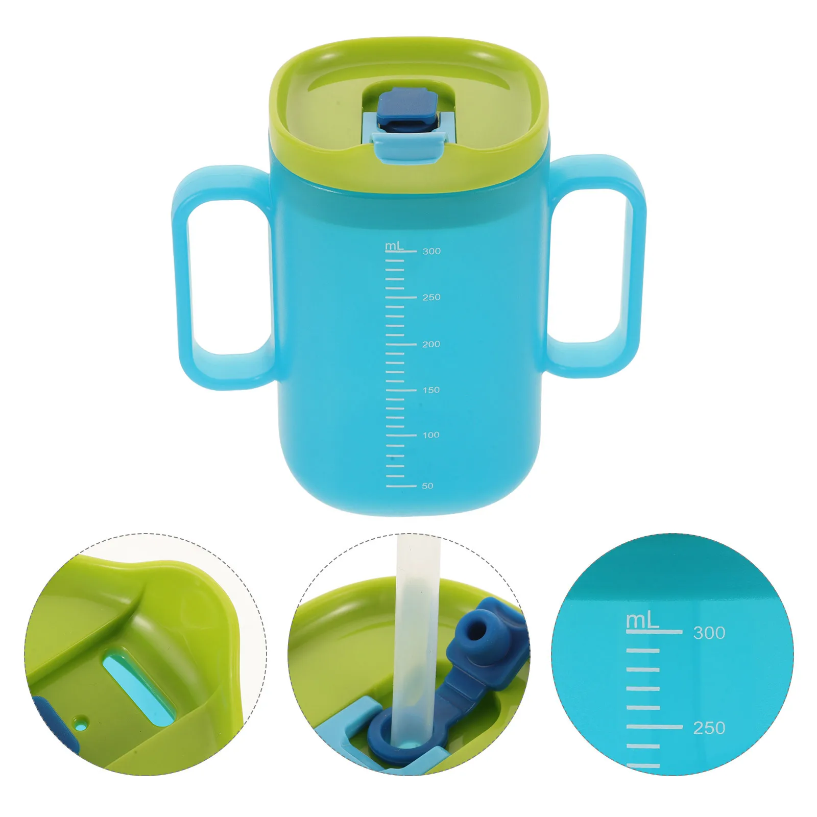 

300Ml Baby Learning Cup Silicone Spill Proof Toddler Sippy Cup Dual Use With Straw Measurement Markings Easy Clean Dishwasher