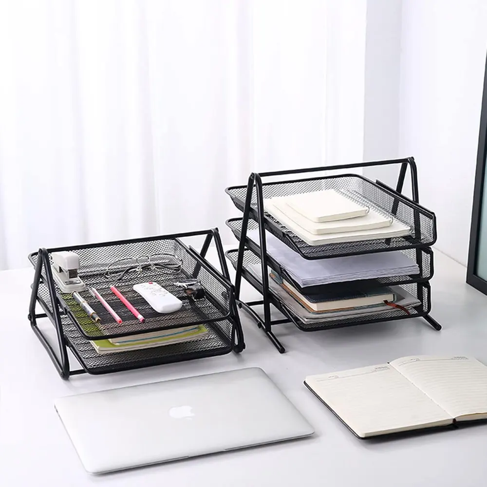 

Трехслойная стойка для файлов из металлической сетки, 1 шт., стойка для хранения двухтактных ящиков, отлично подходит для хранения офисных настольных компьютеров.