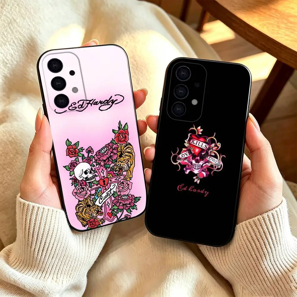 Brand E-Ed Hardy Phone Case For Samsung S26,S25,S24,S23,S22,S21,S30,Ultra,Plus,Fe,Lite,Note,10,Black Cover
