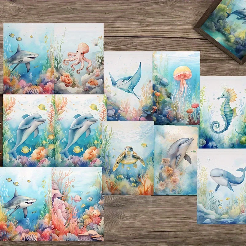 20PCS Vintage Underwater Creature Postcards, Various Marine Animal Art Posters, The First Choice for Giving Gifts To Friends
