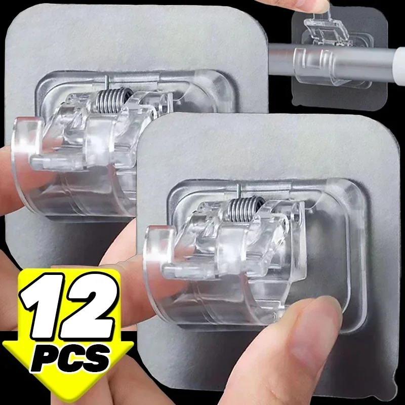 

Self Adhesive Curtain Rod Hooks Adjustable Nail-Free Clip Holder for Shower Storage Rail Hook Hanging Rack Rods Clamps Wholesale