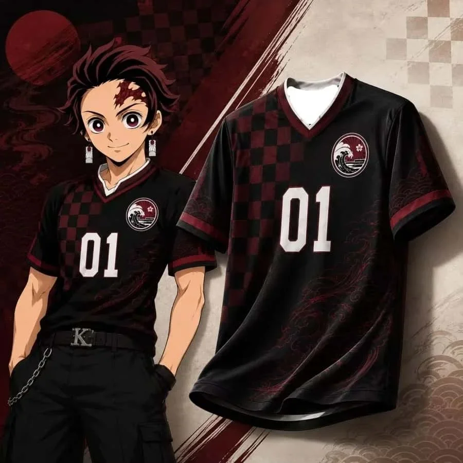 Ghost Slayer Anime Shirt Series: Ichiro Ichiro, Tanjiro, Purgatory, and You Bean V-neck Short Sleeved Sports Top