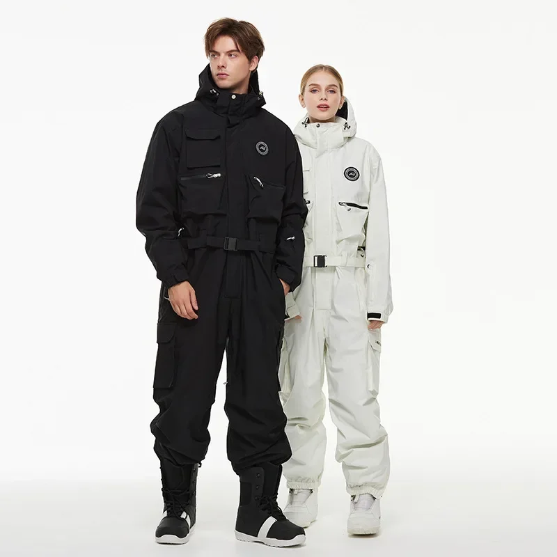 Set Ski wanita baru musim dingin 2025 Jumpsuit Ski hangat tahan angin kedap air bertudung ritsleting set Ski poliester padat antilembap setelan salju