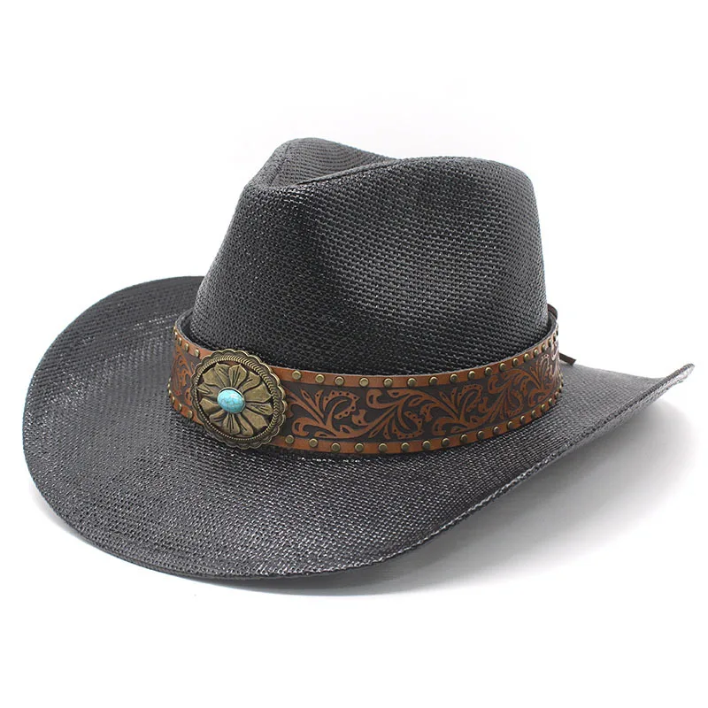 Western Cowboy Hat Beach New Summer Hat Men and Women Panama Straw Hat Top Hat American High Top Cowboy Hat