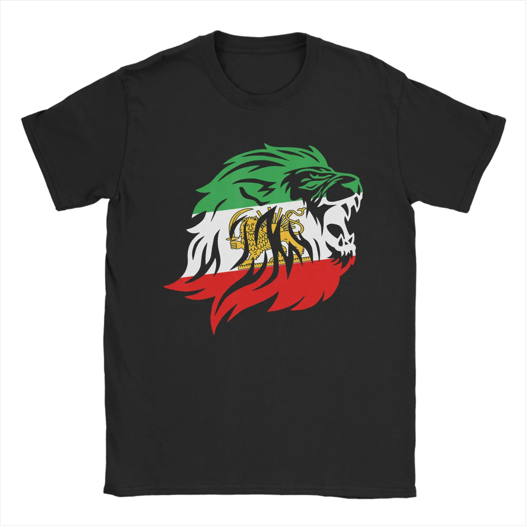 Iran Lion Sun Flag T-Shirt Men Iran Persian Shir o Khorshid Streetwear Cotton T Shirts Crew Neck Tees Hot Sale Plus Size Tops