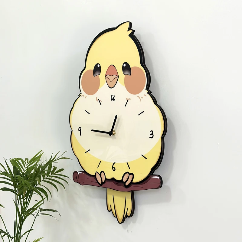 Cartoon Cute Parrot Rocking Wall Clock Household Living Room Bedroom Decorative Wall Clock Creative Mute Punch Free Bird Clock