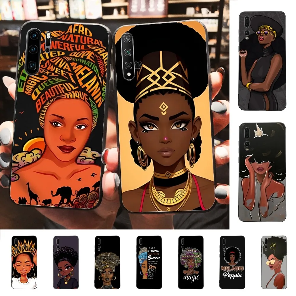 

African Afro Melanin Poppin Black Girl Phone Case For Huawei P 8 9 10 20 30 40 50 Pro Lite Psmart Honor 10 Lite 70 Mate 20lite