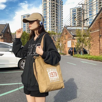 Sac à main en toile rétro pour femmes, fourre-tout à bandoulière, sacoche d'école, fourre-tout réutilisable