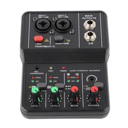 Audio Mixer Sound Board USB Power Supply Compact 48V Phantom Power 2 Channels Audio Mixer 2 Channels for Music Recording