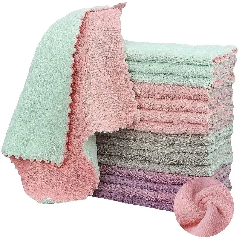 High Quality Super Absorbent Coral Velvet Microfiber Fast Drying Dish Cloth Household Cleaning Towel Kitchen Cloth Dish Towels