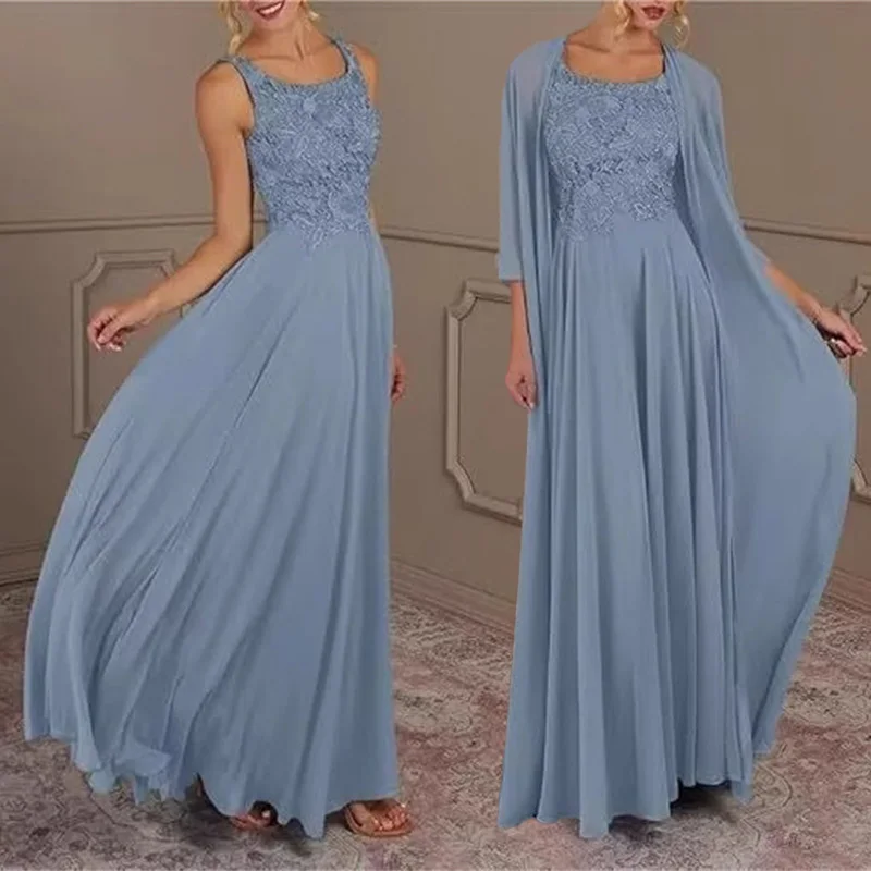 A Line Chiffon Lace Off Shoulder Mother Of The Bride Dress Outfits Evening Formal Prom Floor Length Zipper With Jacket Plus Size