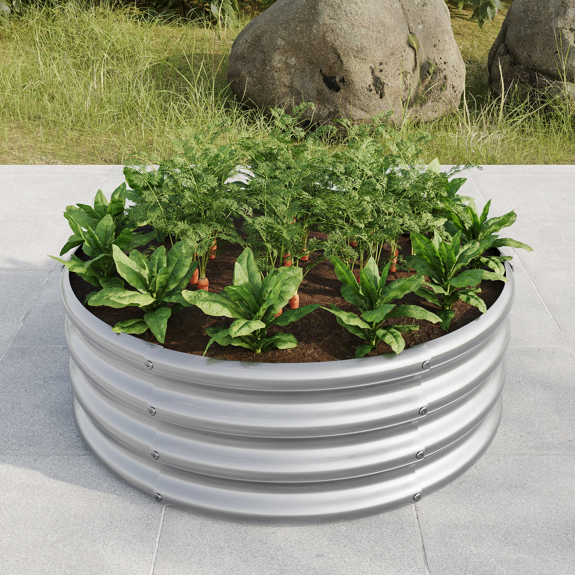 1 Bac de jardin surélevé galvanisé pour extérieur, jardinière surélevée, bacs de jardin ronds Freedom pour la culture de légumes, fruits et fleurs
