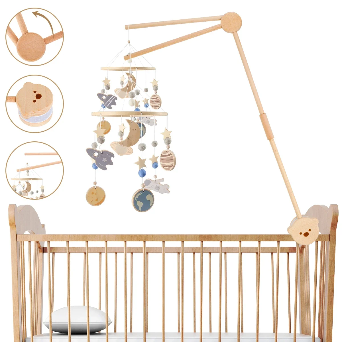 Baby Crib Mobile Arm 31.6cm Wooden Mobile Arm for Crib Mobile Hanger Holder for Crib Baby Girl Nursery Decor Infant Toy Gift