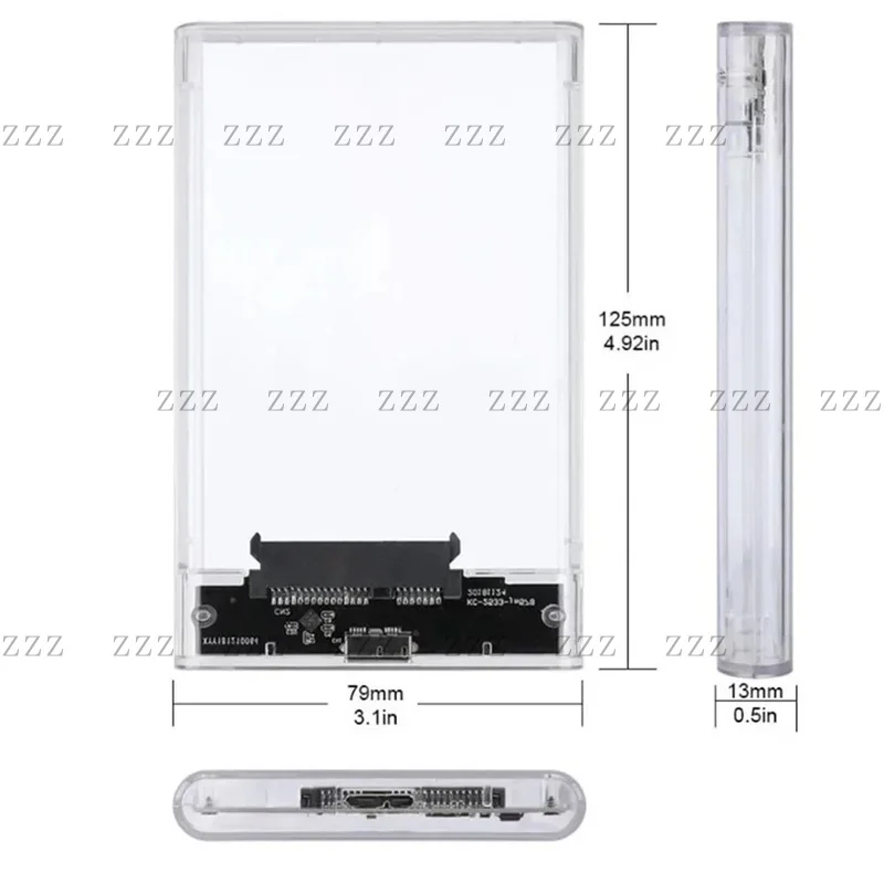 ZZ 2.5 SATA USB 3.0 Clear Hard Drive Disk FOR HDD SSD Enclosure External Laptop Case