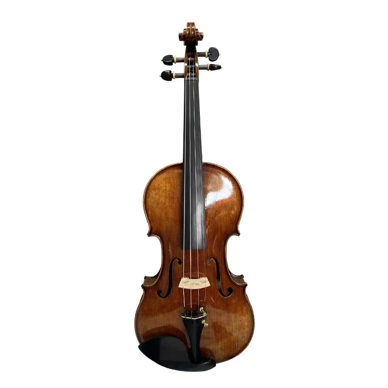 Professional Quality Oil Dark Brown Antique Violin Set Aiersi Music Handmade Ebony Accessories One Adjuster