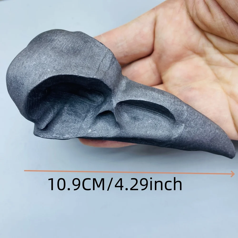 Natural Crystal Black Shungite Crow Skull Statue Hand-carved Energy Room Decoration Witchcraft Crystals Stone Ornament Gift