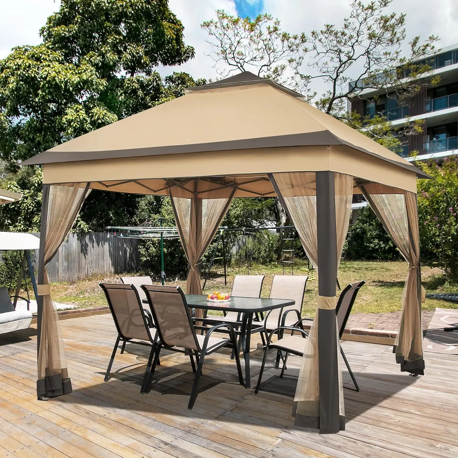 Imagem -02 - Instant Gazebo Sun Shade Outdoor Canopy Shelter Double Tiers e Rede de Malha Sandbags 11x11 11