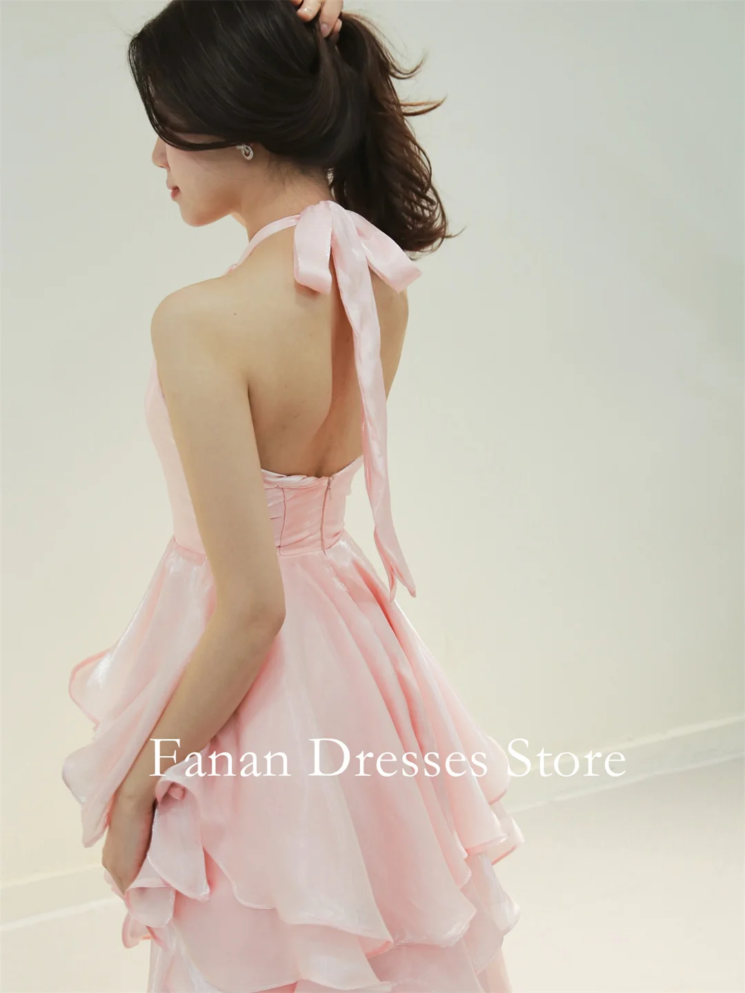 FANAN Abiti da festa da sera a trapezio in organza con scollo all'americana Corea Abiti da sposa rosa a strati Abiti da ballo per eventi personalizzati