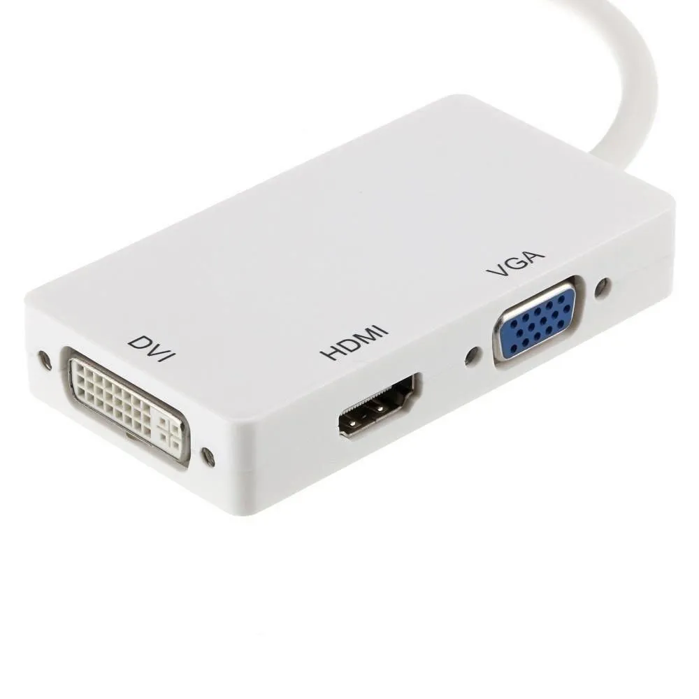 3 In 1 Thunderbolt Mini DP Male To HDMI DVI VGA Female Adapter Converter For Apple MacBook Air Pro