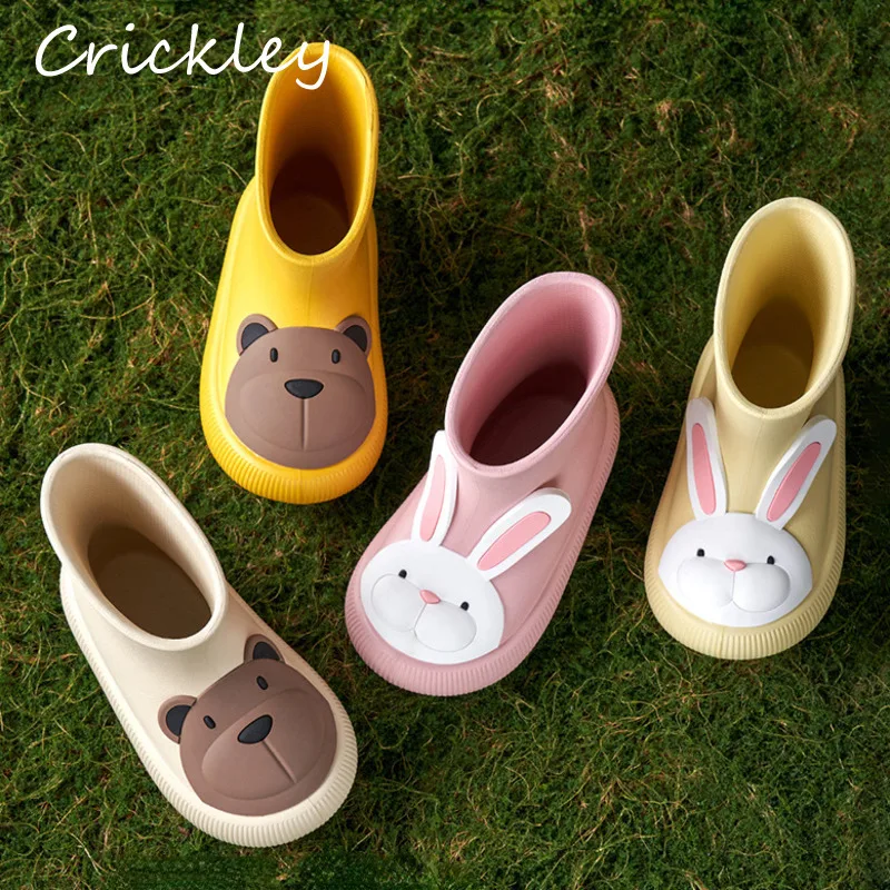 

2023 Kids Rain Shoes Cute Cartoon Rabbit Bear Pattern Waterproof Rainboots For Boys Girls EVA Soft Non Slip Children Water Shoes