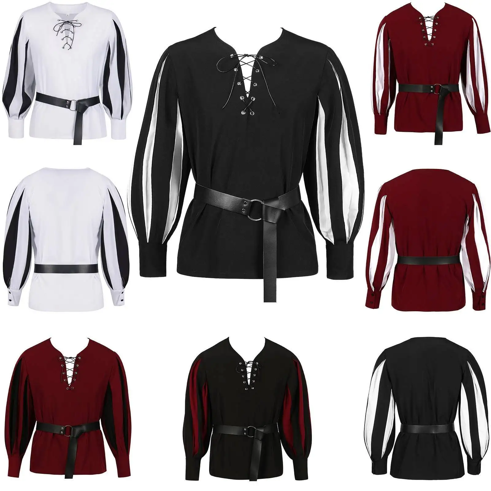 Retro Medieval Play Performance irt Top Color Blo Tie Ne Design Middle Age Sle Women's Ethnic Costume Stage Outfit