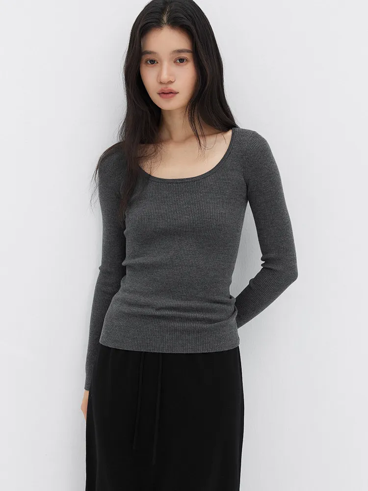 Feedback model~ Ultra-fine 16-pin elastic thickened Yangzi super120 wool slim-fit large round neck knitting base