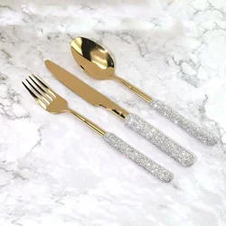 Luxury Spoon Fork Knife Set with Bling Sparkling Diamond 304 Stainless Steel Cutlery Tableware Home Kitchen Wedding Supplies