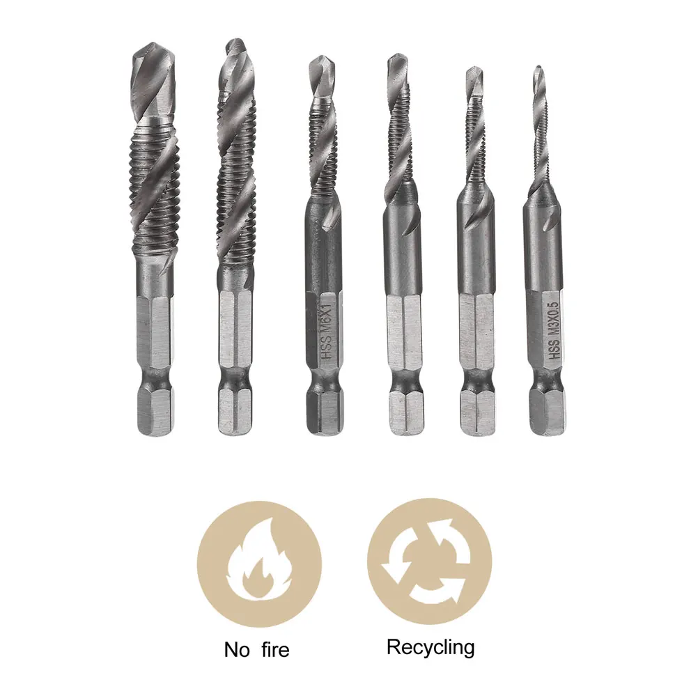 

6 Pcs Metric System Tape Drill Bit Set Bits High Speed Steel Screw Tapping Tool