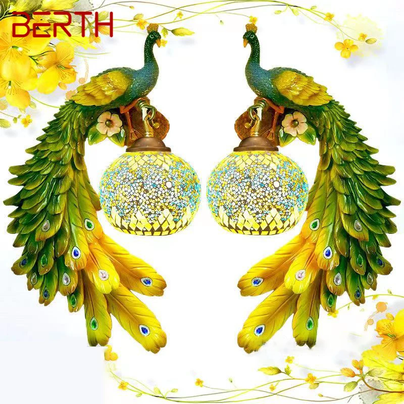 BERTH Contemporary Peacock Wall Lamp Personalized And Creative Living Room Bedroom Hallway Decoration Light