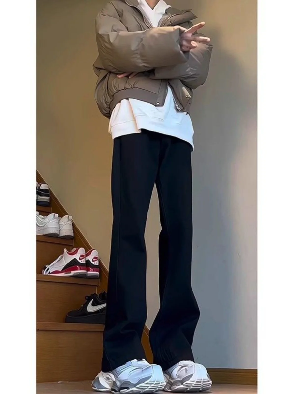 

Мужские джинсы Cleanfit Pure Bla Fce с подкладкой, эластичные, прямые, с легким расклешением, для зимы, молодежный стиль