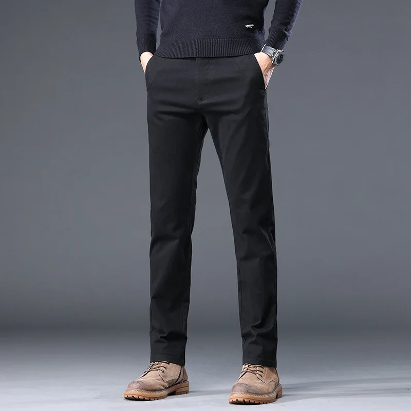 綿 98% メンズカジュアルパンツビジネスアイロン不要ストレートファッションクラシックズボン男性用カーキ黒緑メンズパンツ 4 色