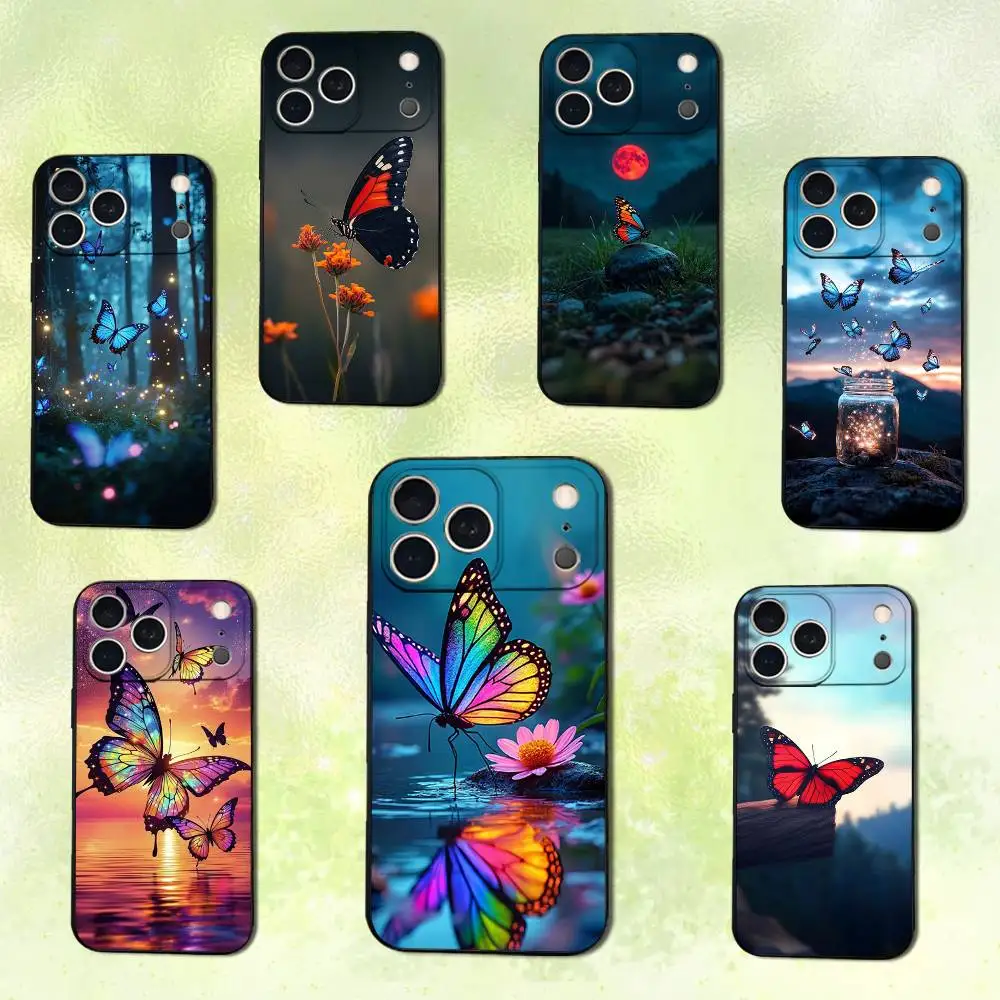 

Beautiful Butterfly Art Phone Case For iPhone 14,13,17,12,11,16,15,Plus,Pro Max,XS,X,XR,SE,Mini,Soft Silicone Black Cover