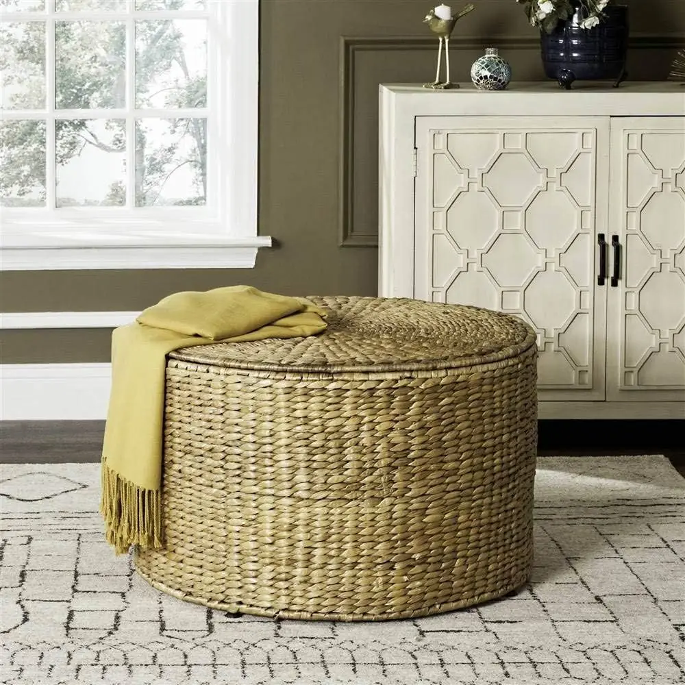 Collection – Wicker Coffee Table, Fully Assembled, Natural Fiber Accent Coffee Table with Iron Legs, Modern Style (SEA7035A)