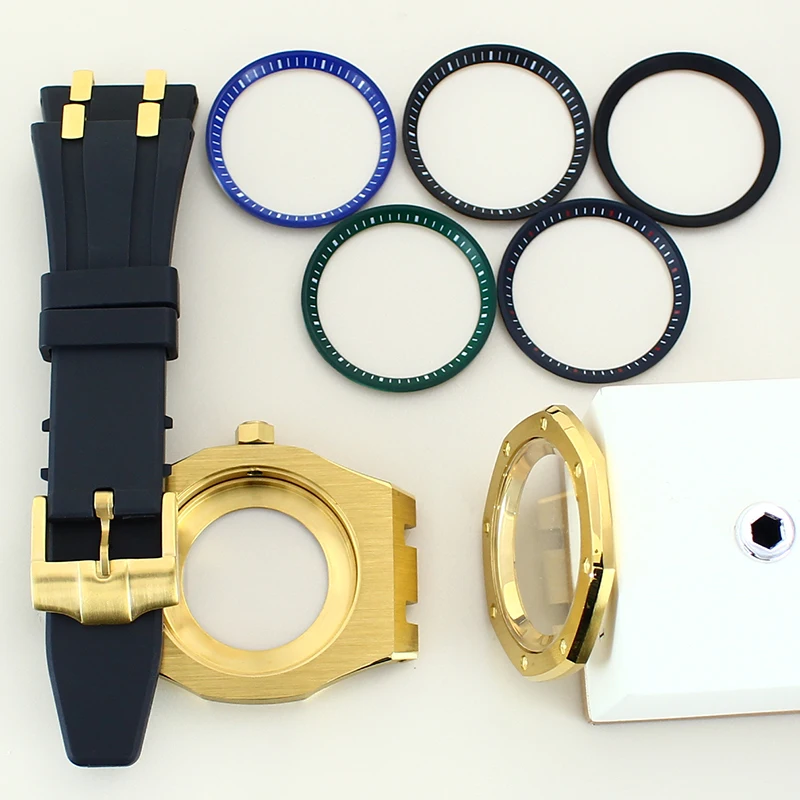 نموذج بلوط معدل لساعة NH35 مطلي بحزام مطاطي من الفولاذ المقاوم للصدأ 316L لحركة NH36 #1