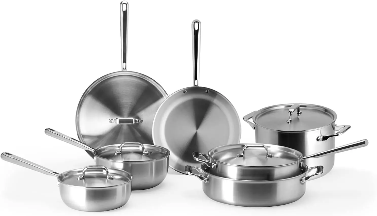 5-Ply Stainless Steel Cookware Set: 3 QT Stainless Steel Saucier with Lid, 3 QT Saute Pan with Lid & 10