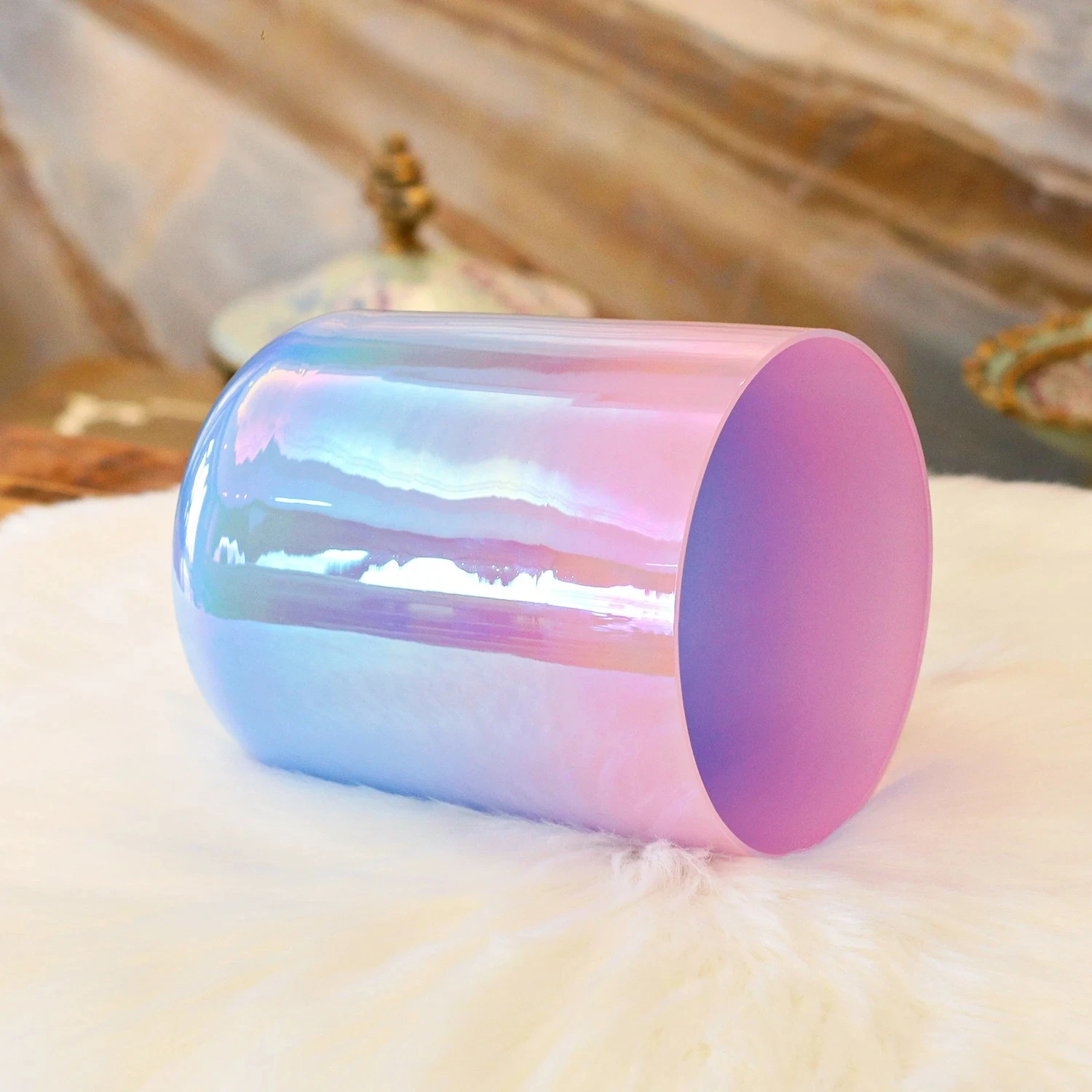 Star Linkup CrystalSoul 432Hz Pink Ocean Powder Blue Gradient Clear Alchemy Crystal Bowl with Accessories  Pink Purple Blue Gradient Aura Quartz Singing Bowl Glitter Base Chakra Balancing Sound Therapy Meditation Healing Bowl
