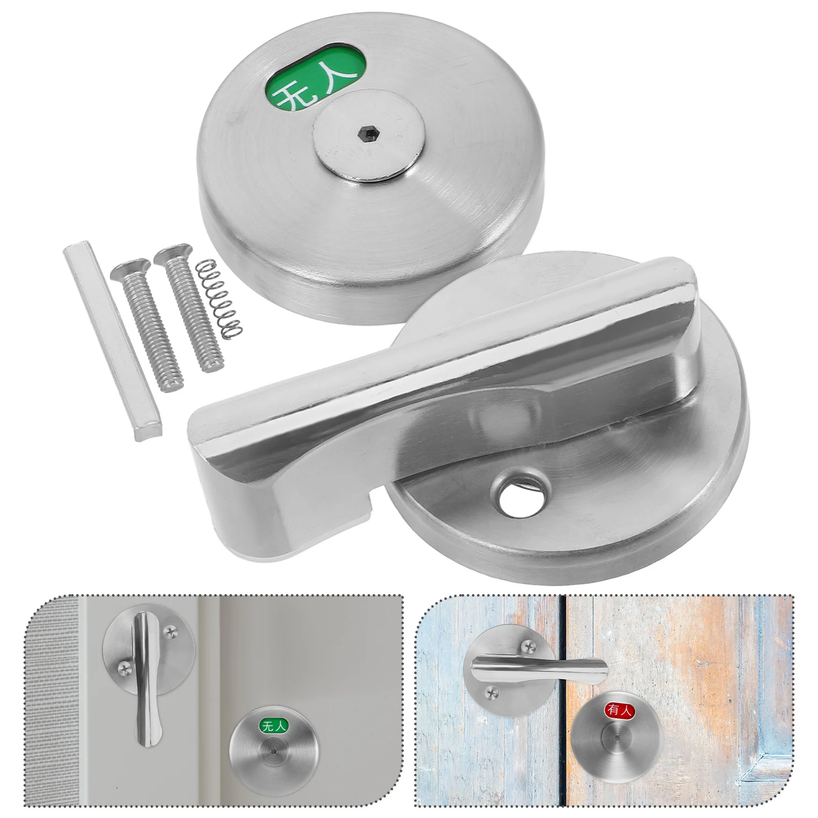 

1 Set Stainless Steel Door Lock For Bathroom With Vacant Occupied Indicator Red Green Privacy Lever Lock For Toilet Bedroom
