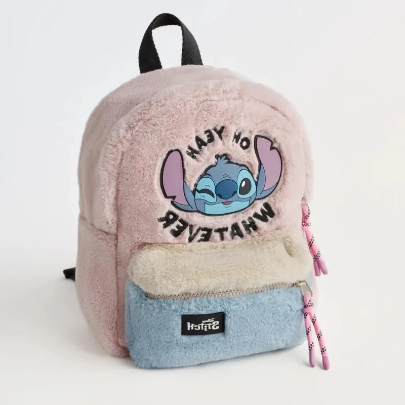 Cartable en peluche Stitch pour enfants, sac pour garçons et filles, bloc de couleur, Disney SR Ao.com, nouveau