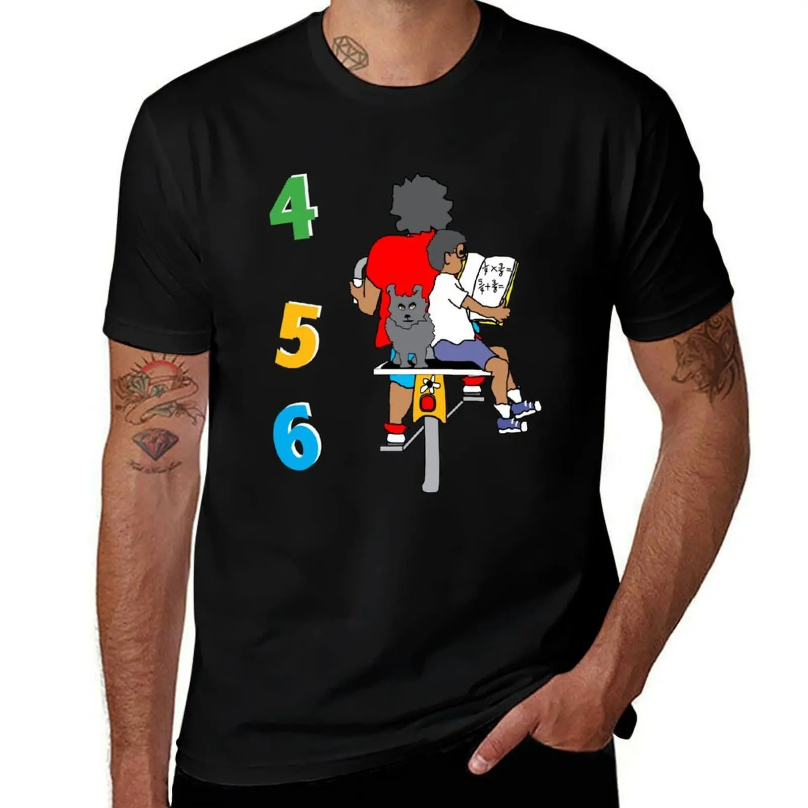 BLACK MOM and BOY riding bike and studying math T-Shirt Christmas Theme Tee Top T-Shirt