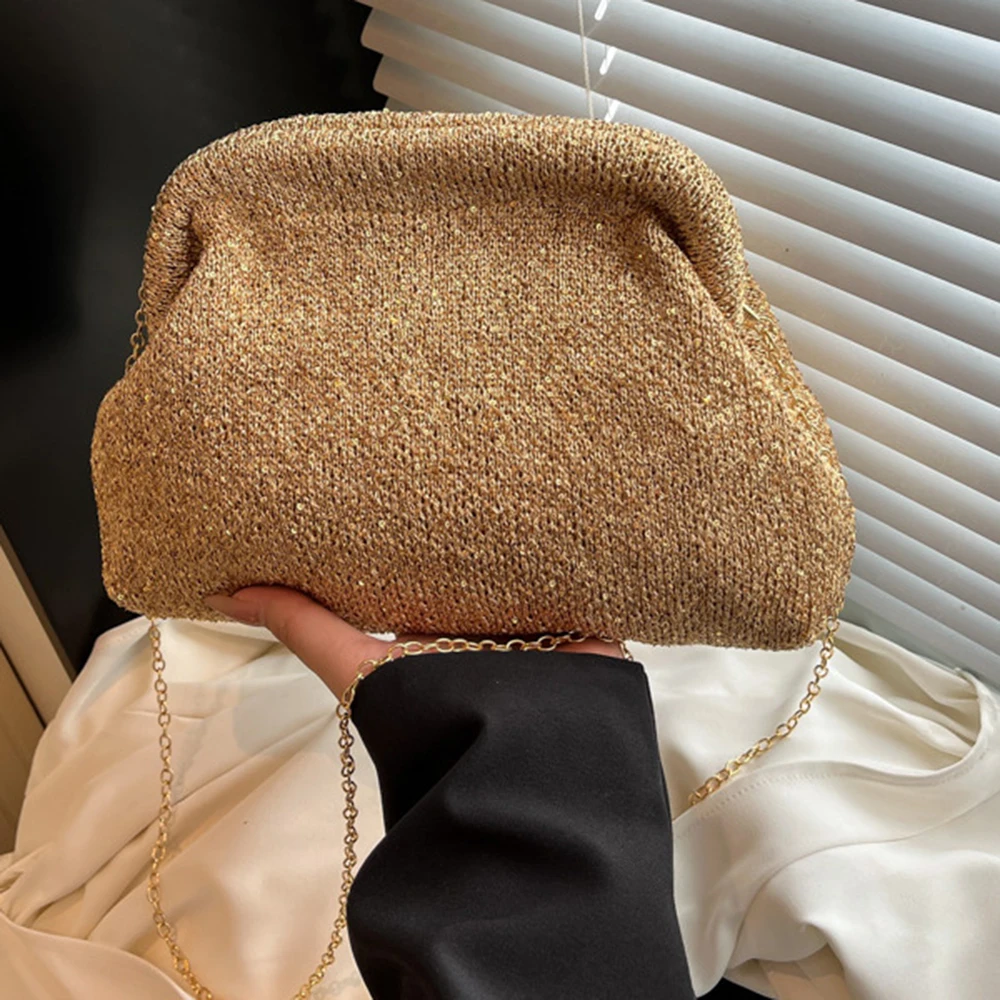 

Банкетная сумка через плечо с цепочкой, ручная сумка для женщин, вязаная сумка с блестками, модная блестящая сумка на плечо с ремешком