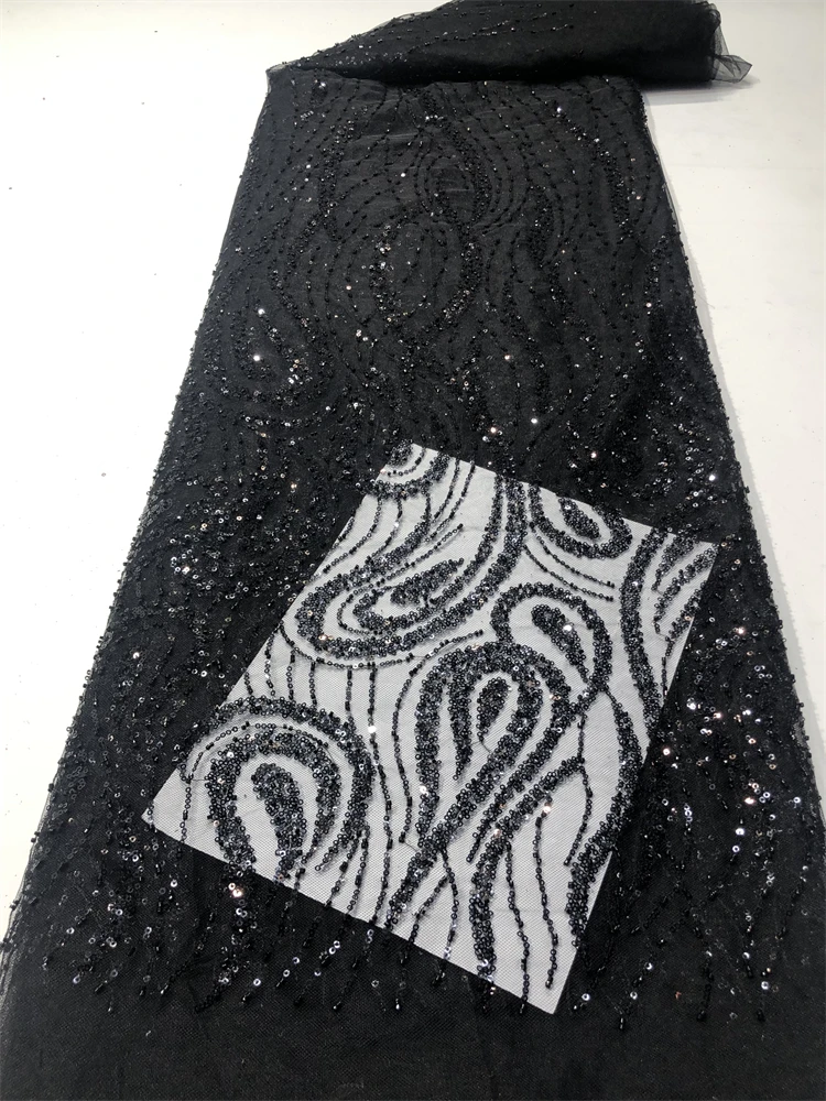 African Lace Fabric with Sequins 2025 High Quality Elegant Nigerian Net Embroidered French Tulle For Sewing Party Dress 5 Yards