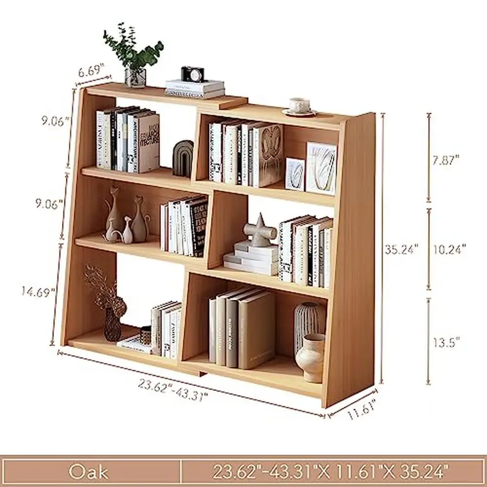 Estante de madeira extensível de escada de 3 camadas, design modular, armazenamento aberto, estrutura estável, uso multi-cena, prateleira compacta de carvalho, crianças