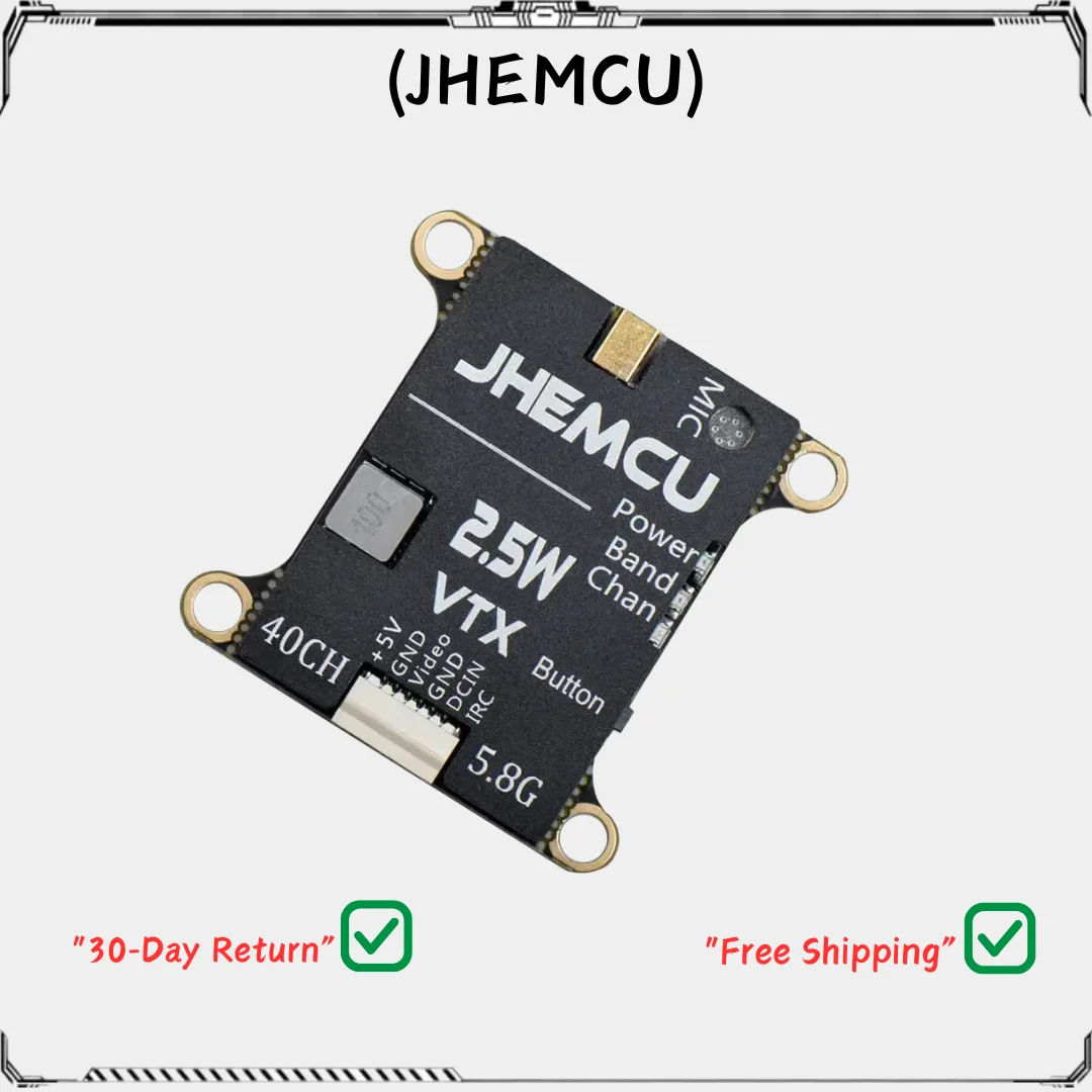 

JHEMCU 2,5 Вт VTX 5,8G 40CH Регулируемый передатчик FPV Встроенный микрофон Радиатор 2-6S 30X30 мм для радиоуправляемого самолета FPV дальнего действия
