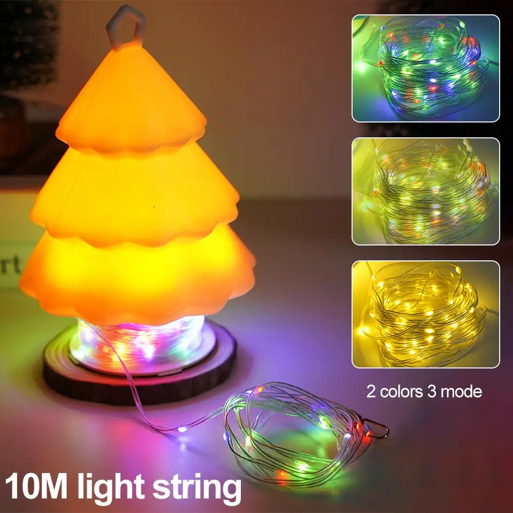 Silicone Christmas Tree Night Light With Hook 10m Storable String Light Rechargeable Cartoon Night Atmosphere Lamp