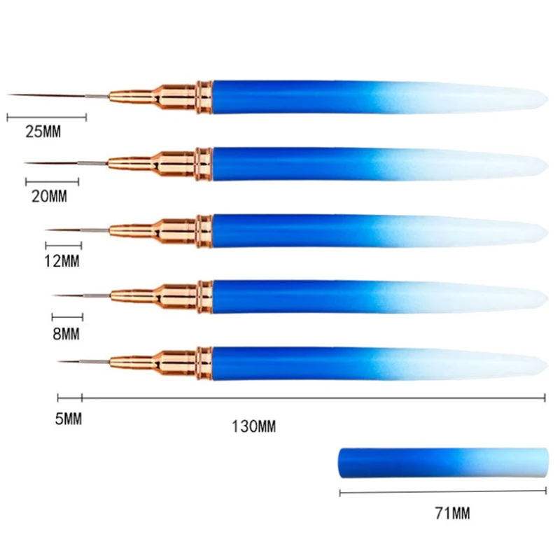 5 Stuks Nail Art Pennen Detail Liner Brush Nail Gereedschap Lange Lijnen Tekening Liner Brush UV Gel Polish Schilderen Maten 5/8/12/20/25mm