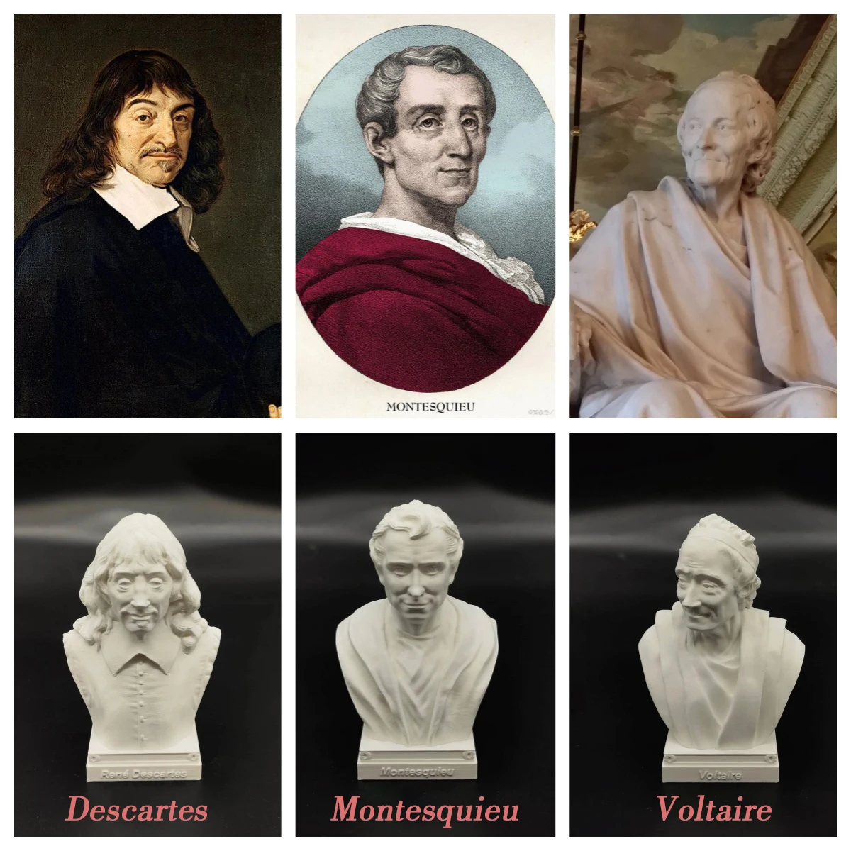 French writer philosopher ornaments Descartes, Montesquieu, Foucault, gatherei e Rousseau statue di imitazione in gesso souvenir