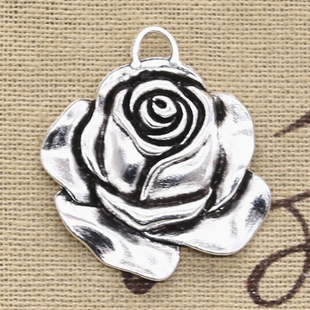4 sztuk Charms kwiat róży 36x33mm Antique Making wisiorek fit, w stylu Vintage tybetański brąz srebrny kolor, ręcznie robiona biżuteria DIY