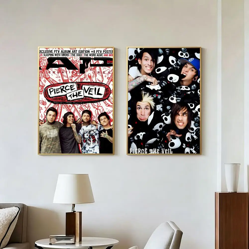 Music Popular P-Pierce The Veil Poster Peel And Stick Wall Art Self Adhesive PP Waterproof Wall Decor Living Room Bedroom Gift